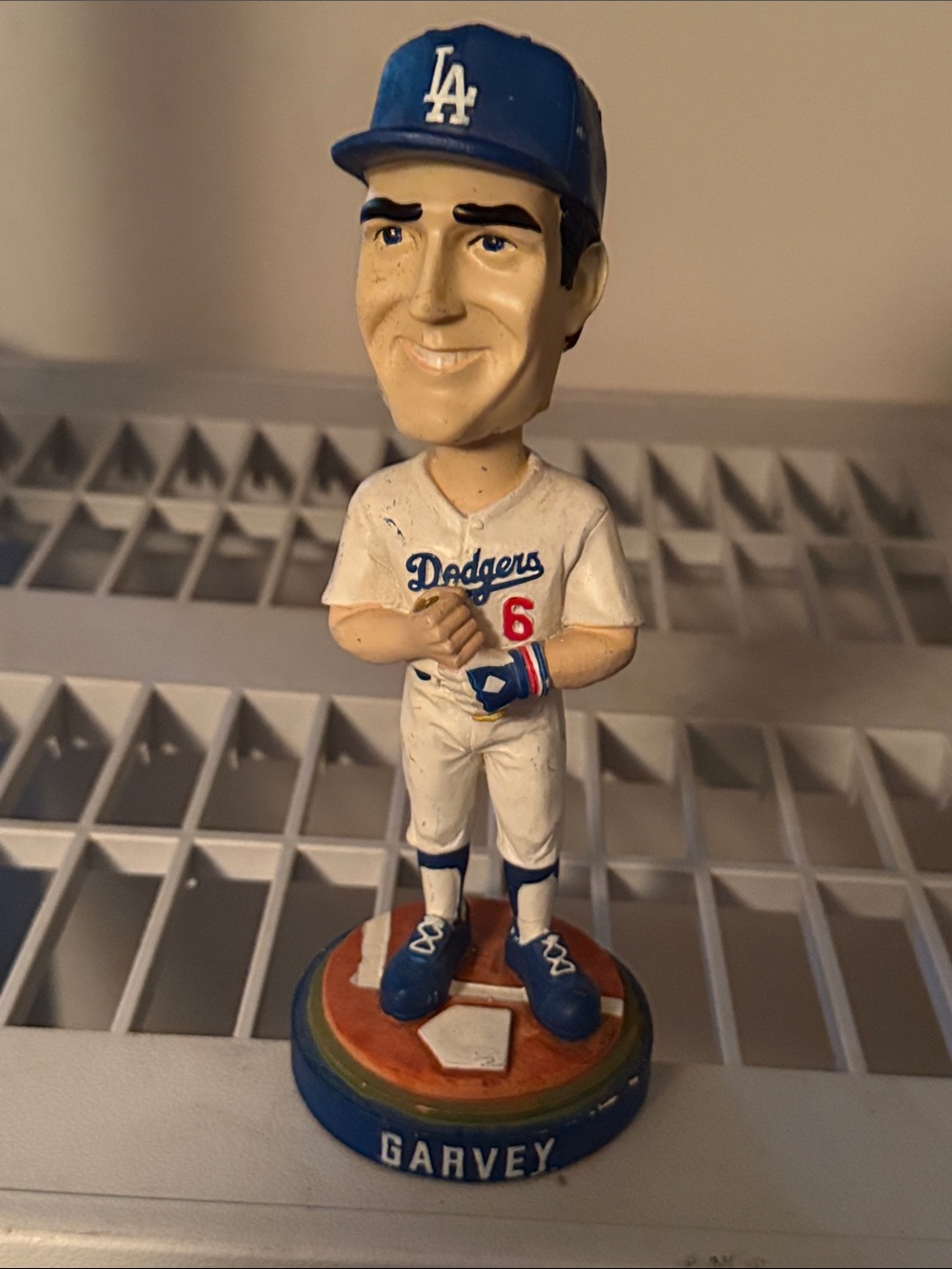 Blue and White Baseball Player Bobblehead - Team Fan Figurine missing bat